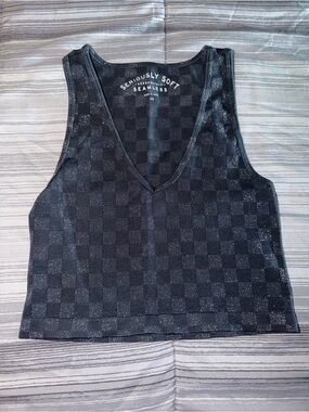 Aeropostale Dark Gray Check Seamless V-Neck Crop Tank